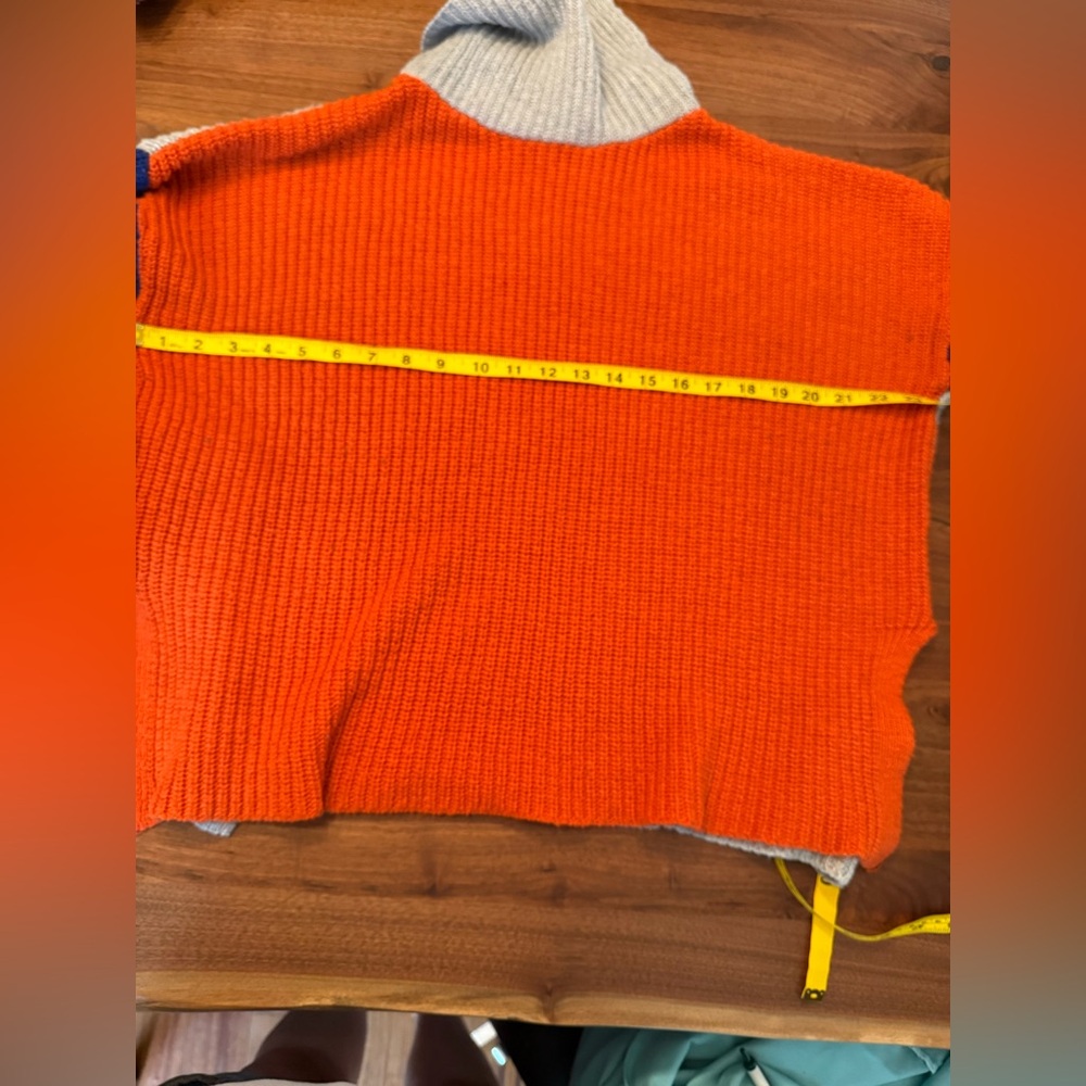 Vintage 80s Split Turtleneck Tri Color  Sweater Women’s Large Blue Orange Gray - Picture 4 of 5